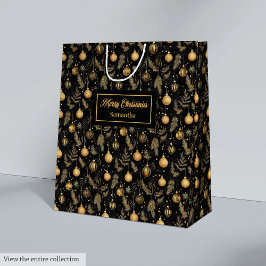 Elegant watercolor black and gold Christmas gift Mittlere Geschenktüte