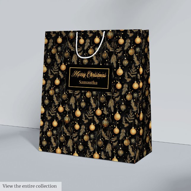 Elegant watercolor black and gold Christmas gift Mittlere Geschenktüte (Elegant watercolor black and gold Christmas gift Medium Gift Bag)