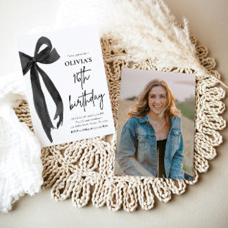 Elegant Watercolor Black Bow 16. Geburtstagsparty Einladung