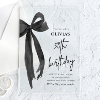 Elegant Watercolor Black Bow 50. Geburtstagsparty Acryleinladungen