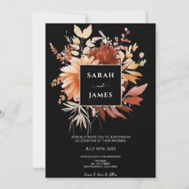 Elegant Watercolor Black Floral Fall Wedding Einladung