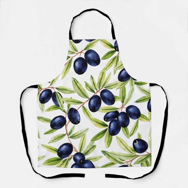 Elegant Watercolor Black Olives Seamless Pattern  Schürze (Vorderseite)