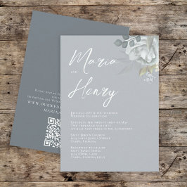 Elegant Watercolor Blauer Blumenstrauß Grün Einladung