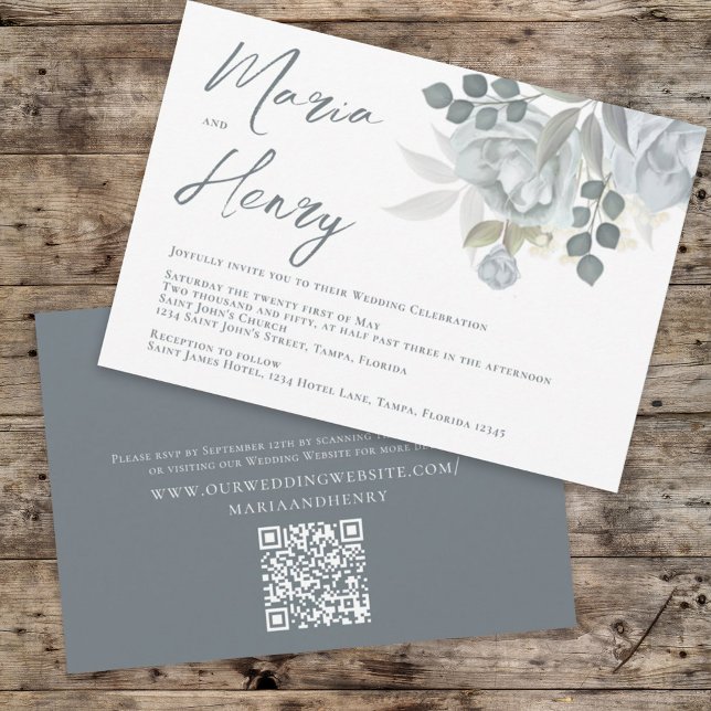 Elegant Watercolor Blauer Blumenstrauß Grün Einladung (Von Creator hochgeladen)