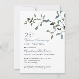 Elegant Watercolor Blue 25. Hochzeitstag Einladung
