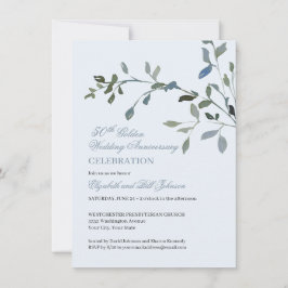 Elegant Watercolor Blue 50. Hochzeitstag Einladung