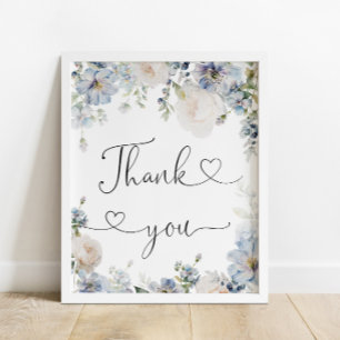 Elegant Watercolor Blue Floral Vielen Dank Poster