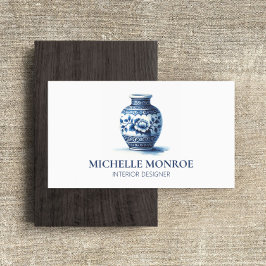 Elegant Watercolor Blue Ginger Jar Interior Design Visitenkarte