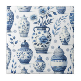 Elegant Watercolor Blue Ginger Jar Pattern Fliese
