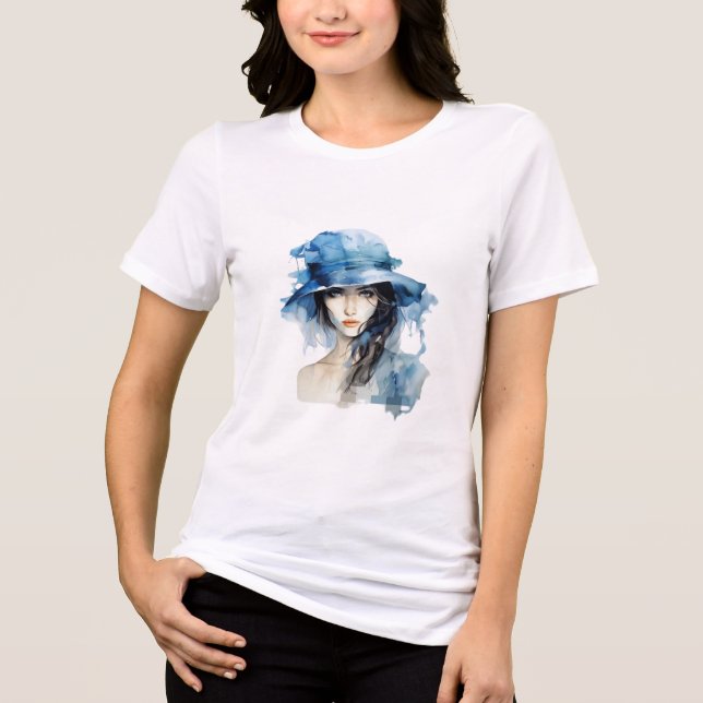 Elegant Watercolor Blue Hat T - Shirt (Vorderseite)
