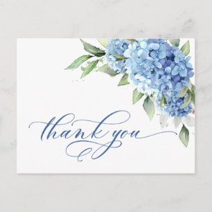 Elegant Watercolor Blue Hydrangea Einfach Danke Postkarte