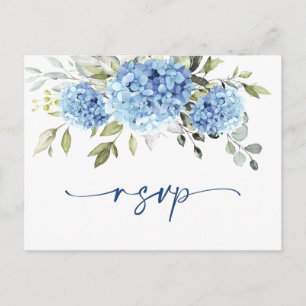 Elegant Watercolor Blue Hydrangea Wedding RSVP Postkarte