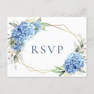 Elegant Watercolor Blue Hydrangea Wedding RSVP Postkarte
