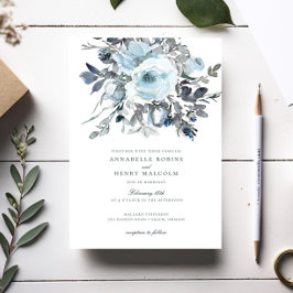 Elegant Watercolor Blühende Grünpflanzen Hochzeit Einladung