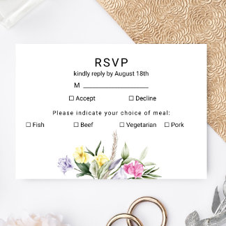 Elegant Watercolor Boho Floral Wedding RSVP Karte