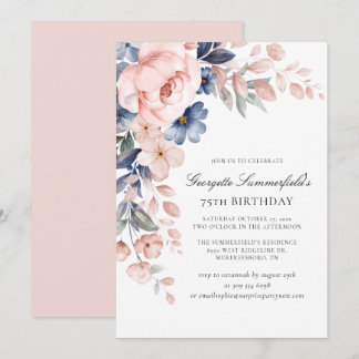 Elegant Watercolor Botanical 75. Geburtstag Einladung