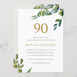 Elegant Watercolor Botanical 90. Geburtstag Einladung