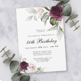 Elegant Watercolor Botanisch 50. Geburtstag Einladung