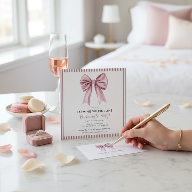 Elegant Watercolor Bow Bachelorette Party Card Einladung (Von Creator hochgeladen)