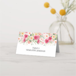 Elegant Watercolor Bright Pink Floral Wedding Platzkarte