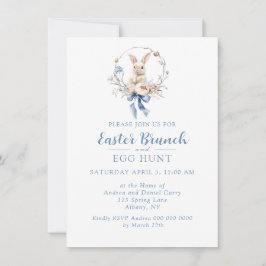 Elegant Watercolor Bunny Blue Bow Easter Brunch Einladung