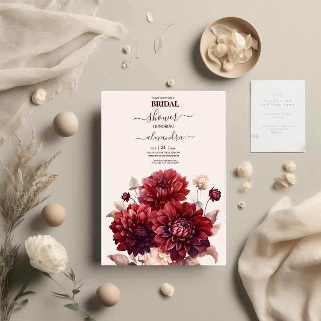 Elegant Watercolor Burgundy Dahlia Bridal Einladung (Von Creator hochgeladen)