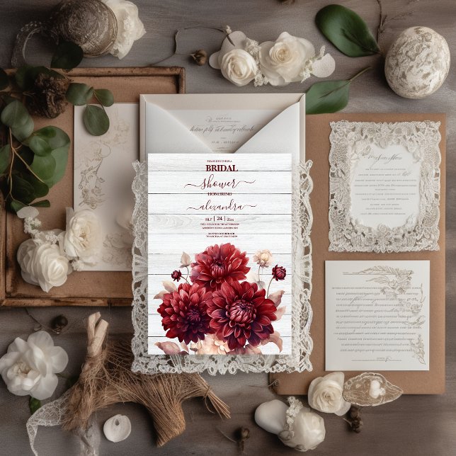 Elegant Watercolor Burgundy Dahlia Bridal Einladung (Von Creator hochgeladen)