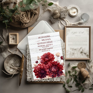 Elegant Watercolor Burgundy Dahlia Wedding Einladung