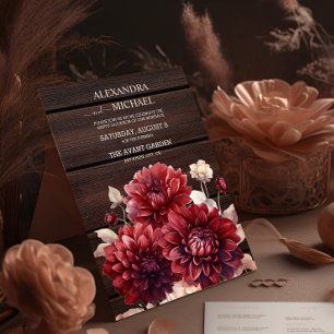 Elegant Watercolor Burgundy Dahlia Wedding Einladung