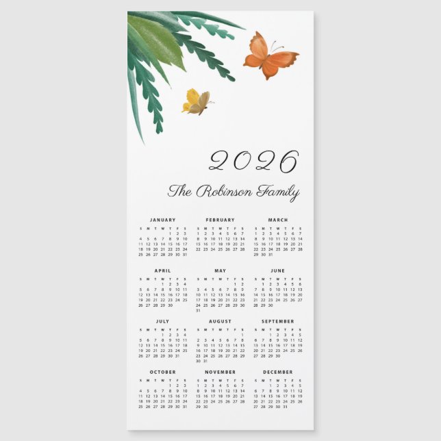 Elegant Watercolor Butterflies Cute Calendar 2026 Magnetkarte (Vorderseite)