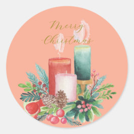 Elegant Watercolor Candlelight Christmas Card Runder Aufkleber