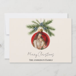 Elegant Watercolor Christmas Ornament Family Photo Feiertagskarte