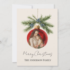 Elegant Watercolor Christmas Ornament Family Photo Feiertagskarte