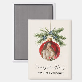 Elegant Watercolor Christmas Ornament Family Photo Magnet
