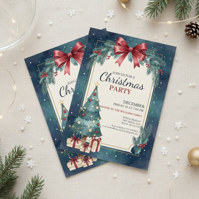 Elegant Watercolor Christmas Party Invitation Einladung (Elegant Holiday Party)