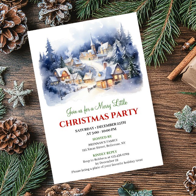 Elegant watercolor Christmas scene holiday party  Einladung (Elegant watercolor Christmas scene holiday party card)