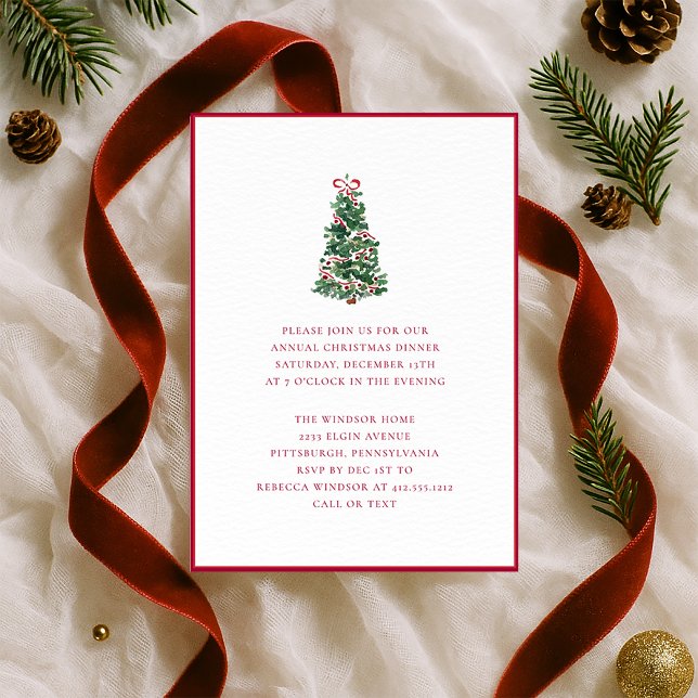 Elegant Watercolor Christmas Tree Holiday Party  Einladung (Elegant Watercolor Christmas Tree | Christmas Party Invitation)