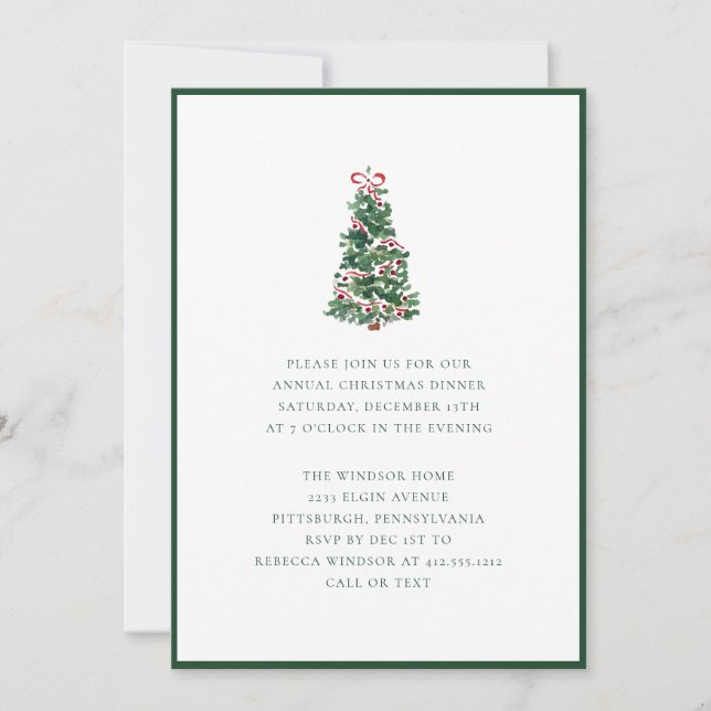 Elegant Watercolor Christmas Tree Holiday Party  Einladung (Vorderseite)