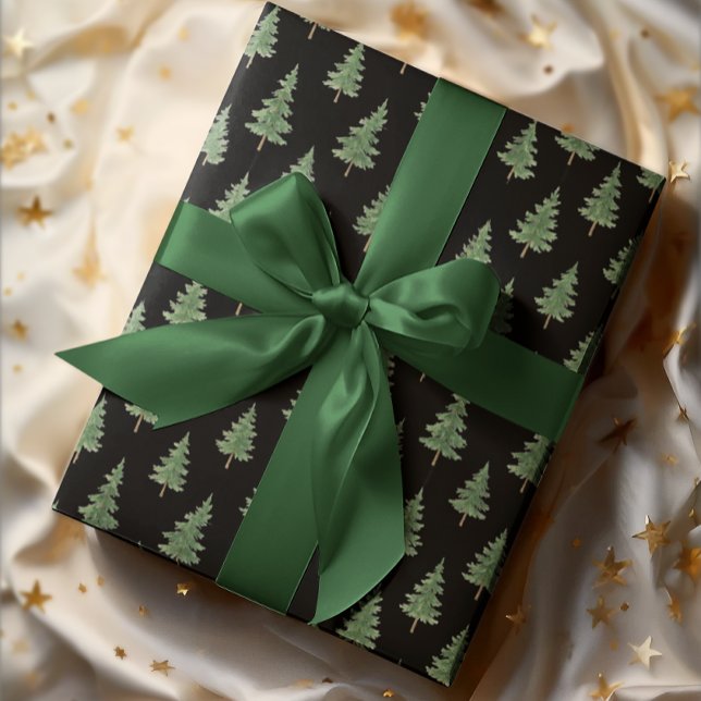 Elegant Watercolor Christmas Tree Wrapping Paper Geschenkpapier (Von Creator hochgeladen)