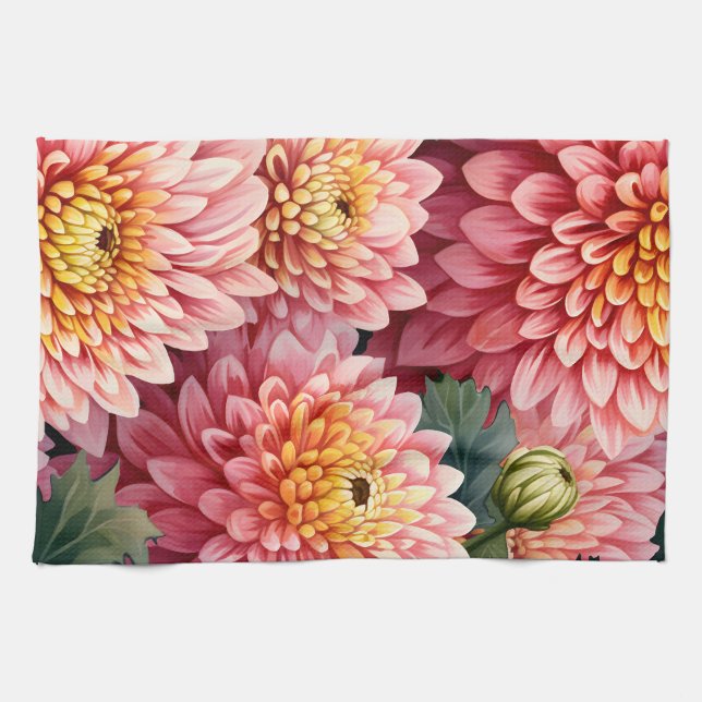 Elegant Watercolor Chrysanthemums Geschirrtuch (Horizontal)