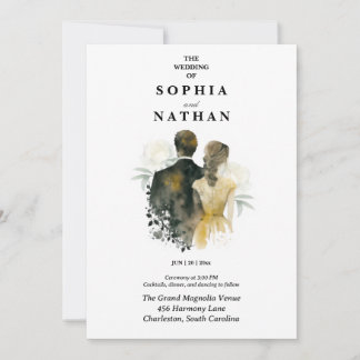 Elegant Watercolor Couple Bride Groom Wedding  Einladung