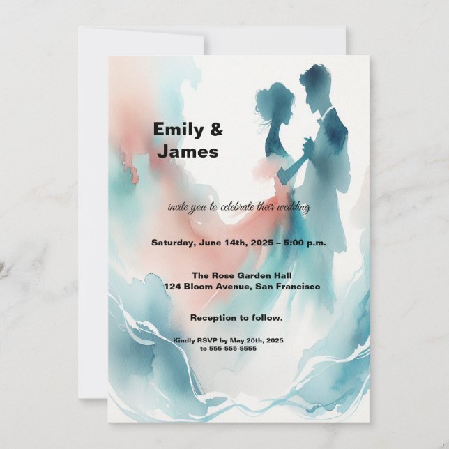 Elegant Watercolor Dancing Couple Wedding Invitati Einladung (Vorderseite)