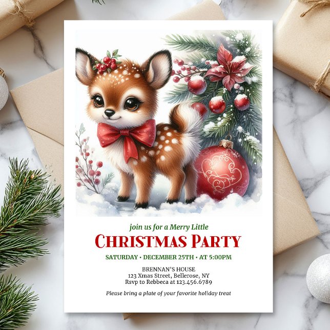 Elegant watercolor deer snowy forest Christmas   Einladung (Elegant watercolor deer snowy forest Christmas invitation

)
