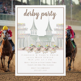 Elegant Watercolor Derby Party Racing Horses  Einladung