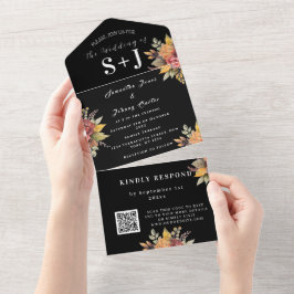 Elegant Watercolor Earthy Floral Wedding RSVP All In One Einladung