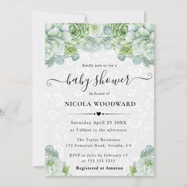 Elegant Watercolor Eucalyptus Baby Shower Einladung (Vorderseite)