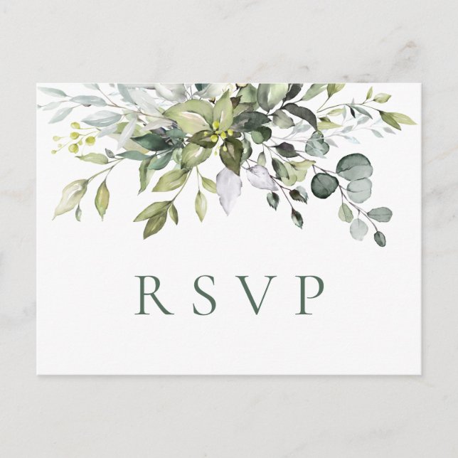 Elegant Watercolor Eucalyptus Boho Wedding RSVP Postkarte (Vorderseite)
