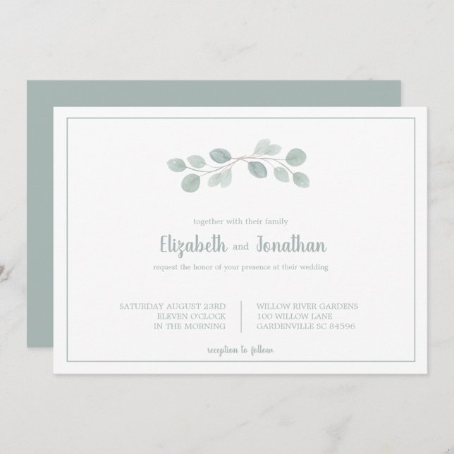Elegant Watercolor Eucalyptus Branch Wedding Einladung (Vorne/Hinten)