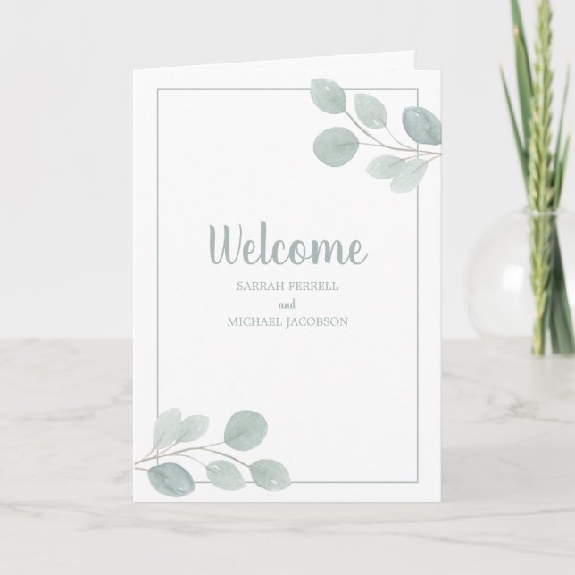 Elegant Watercolor Eucalyptus Branch Wedding Programm (Vorderseite)