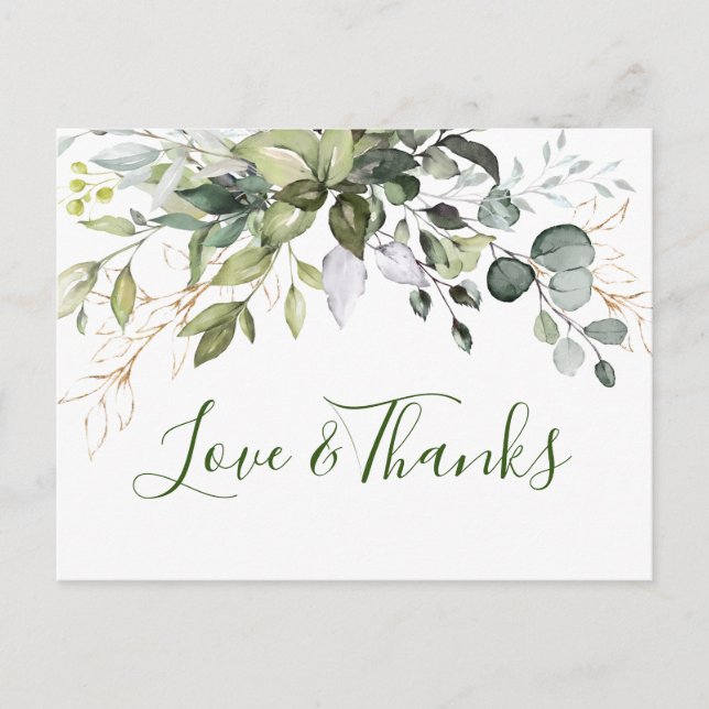 Elegant Watercolor Eucalyptus Greenery Vielen Dank Postkarte (Vorderseite)